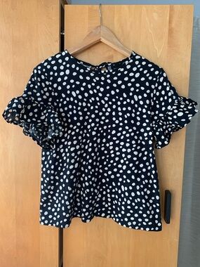 Polka dot ruffle short sleeve shirt top
